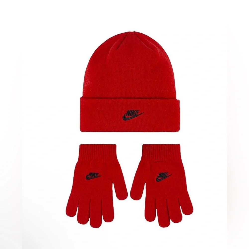 Nike Kids Red Hat and Gloves Set